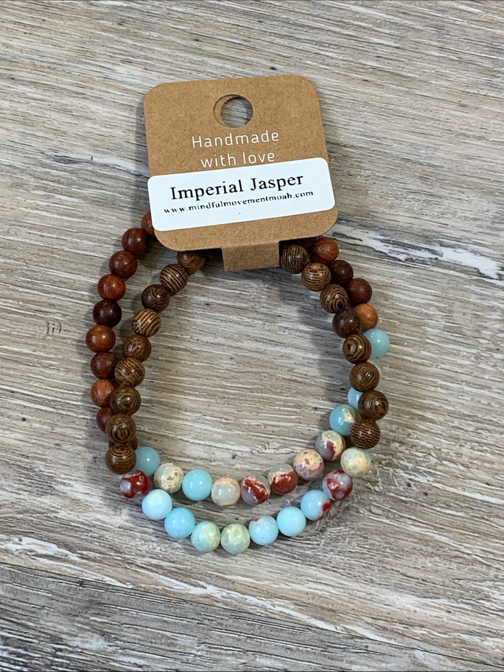 3/$10💕 Imperial Jasper Handmade Brown & Light Blue Bead Bracelet Set